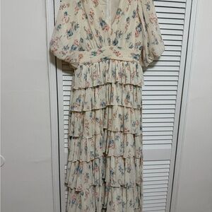 Elegant Floral Ruffle Maxi Dress